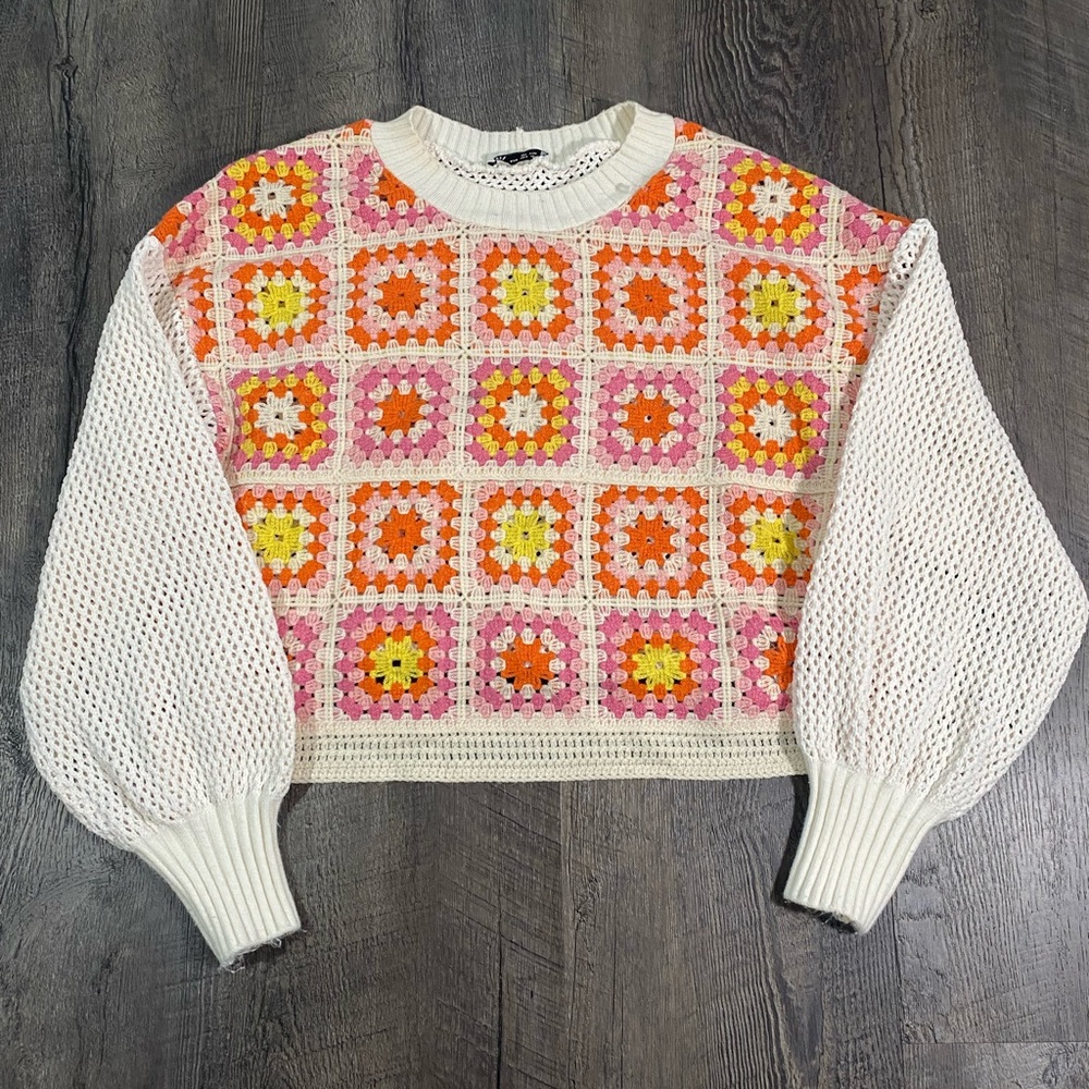 ZARA Cropped Crochet Sweater